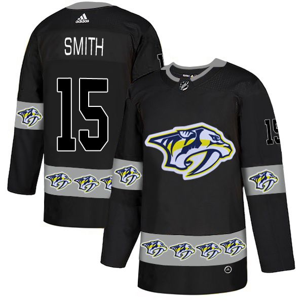 Men Nashville Predators #15 Smith Black Adidas Fashion NHL Jersey